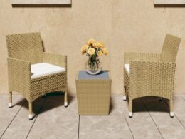 vidaXL 3 Piece Bistro Set Poly Rattan and Tempered Glass Beige