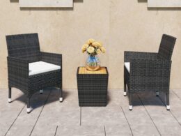 vidaXL 3 Piece Bistro Set Poly Rattan and Acacia Wood Black