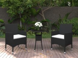 vidaXL 3 Piece Patio Dining Set Poly Rattan Black