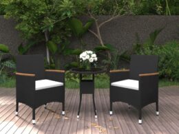 vidaXL 3 Piece Patio Dining Set Poly Rattan Black