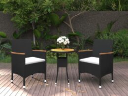 vidaXL 3 Piece Patio Dining Set Poly Rattan Black