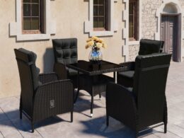 vidaXL 5 Piece Patio Dining Set Poly Rattan and Glass Black
