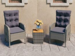 vidaXL 3 Piece Patio Bistro Set Poly Rattan and Acacia Wood Gray