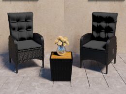 vidaXL 3 Piece Patio Bistro Set Poly Rattan and Acacia Wood Black