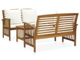 vidaXL 3 Piece Patio Lounge Set with Cushions Solid Acacia Wood
