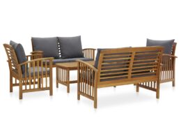 vidaXL 5 Piece Patio Lounge Set with Cushions Solid Acacia Wood