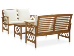 vidaXL 3 Piece Patio Lounge Set with Cushions Solid Acacia Wood