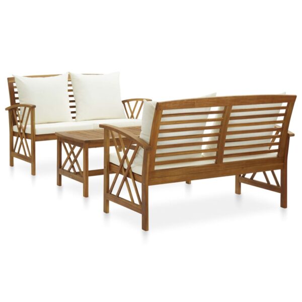 vidaXL 3 Piece Patio Lounge Set with Cushions Solid Acacia Wood