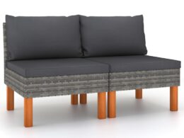 vidaXL Middle Sofas 2 pcs Poly Rattan and Solid Eucalyptus Wood