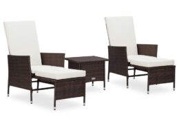vidaXL 3 Piece Patio Lounge Set with Cushions Poly Rattan Brown