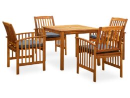 vidaXL 5 Piece Patio Dining Set with Cushions Solid Acacia Wood