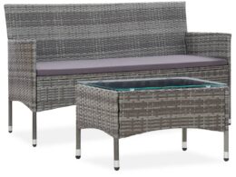 vidaXL 2 Piece Patio Lounge Set with Cushion Poly Rattan Gray