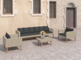 vidaXL 4 Piece Patio Lounge Set with Cushions Poly Rattan Beige