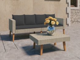 vidaXL 2 Piece Patio Lounge Set with Cushions Poly Rattan Beige