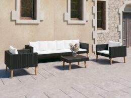 vidaXL 4 Piece Patio Lounge Set with Cushions Poly Rattan Black