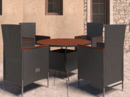 vidaXL 5 Piece Patio Dining Set with Cushions Poly Rattan Black