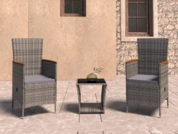 vidaXL 3 Piece Patio Lounge Set with Cushions Poly Rattan Gray