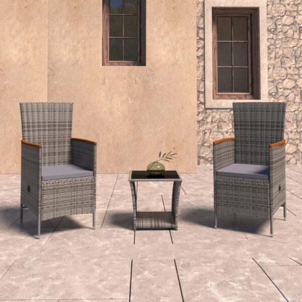 vidaXL 3 Piece Patio Lounge Set with Cushions Poly Rattan Gray