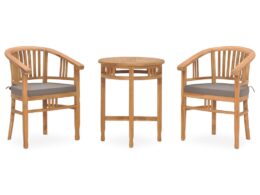 vidaXL 3 Piece Patio Dining Set with Cushions Solid Teak Wood