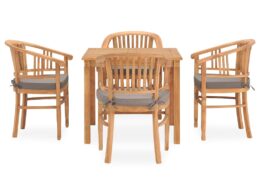 vidaXL 5 Piece Patio Dining Set with Cushions Solid Teak Wood