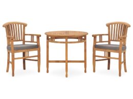 vidaXL 3 Piece Patio Dining Set with Cushions Solid Teak Wood