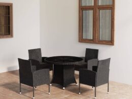 vidaXL 5 Piece Patio Dining Set Poly Rattan Black