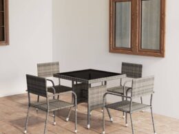 vidaXL 5 Piece Patio Dining Set Poly Rattan Gray