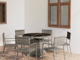 vidaXL 7 Piece Patio Dining Set Poly Rattan Anthracite & Gray