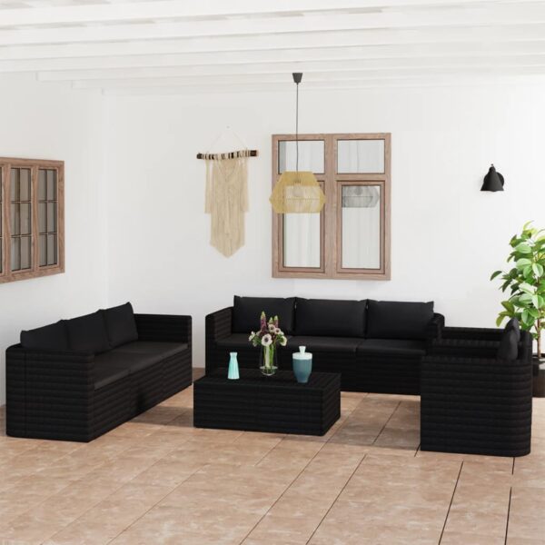 vidaXL 10 Piece Patio Lounge Set with Cushions Poly Rattan Black