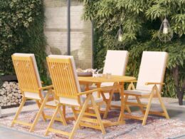 vidaXL 5 Piece Patio Dining Set with Cushions Solid Teak Wood