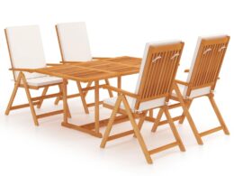 vidaXL 5 Piece Patio Dining Set with Cushions Solid Teak Wood