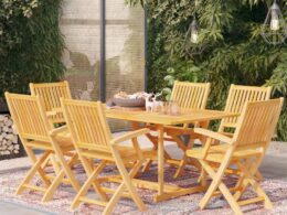 vidaXL 7 Piece Patio Dining Set Solid Teak Wood