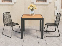 vidaXL 3 Piece Patio Dining Set PVC Rattan Black and Brown