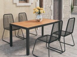 vidaXL 5 Piece Patio Dining Set PVC Rattan Black and Brown