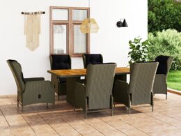 vidaXL 7 Piece Patio Dining Set with Cushions Poly Rattan Brown