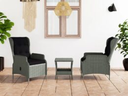 vidaXL 3 Piece Patio Lounge Set with Cushions Poly Rattan Light Gray