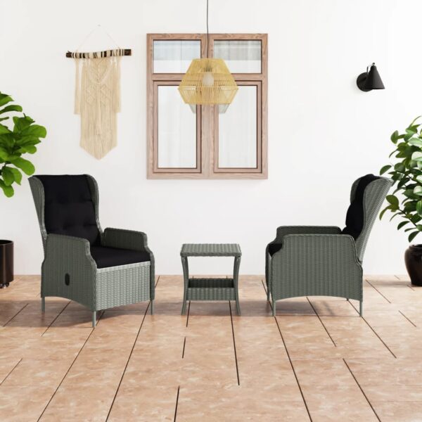 vidaXL 3 Piece Patio Lounge Set with Cushions Poly Rattan Light Gray