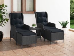 vidaXL 3 Piece Patio Lounge Set with Cushions Poly Rattan Dark Gray