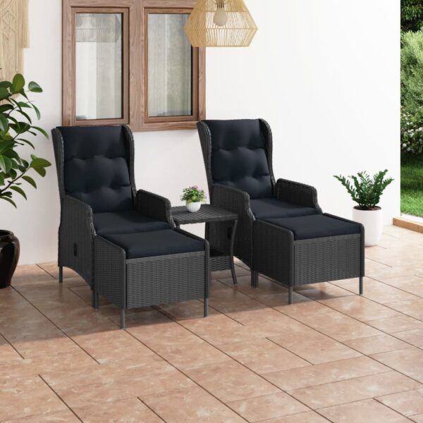 vidaXL 3 Piece Patio Lounge Set with Cushions Poly Rattan Dark Gray