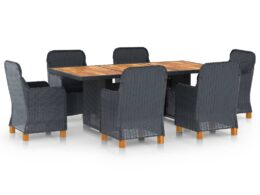 vidaXL 7 Piece Patio Dining Set with Cushions Poly Rattan Dark Gray