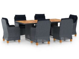 vidaXL 7 Piece Patio Dining Set with Cushions Poly Rattan Dark Gray