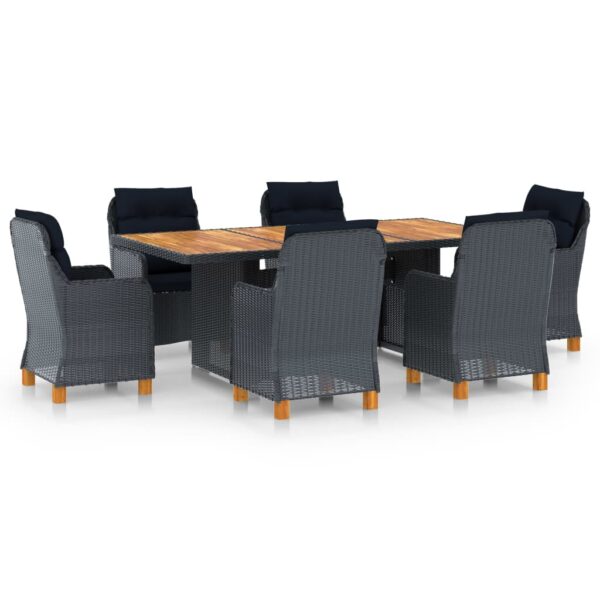 vidaXL 7 Piece Patio Dining Set with Cushions Poly Rattan Dark Gray
