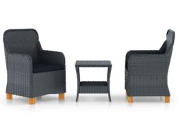 vidaXL 3 Piece Patio Lounge Set with Cushions Poly Rattan Dark Gray