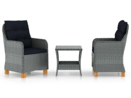 vidaXL 3 Piece Patio Lounge Set with Cushions Poly Rattan Light Gray
