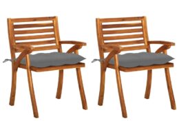vidaXL Patio Dining Chairs with Cushions 2 pcs Solid Acacia Wood