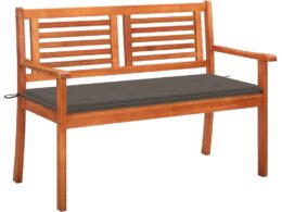 vidaXL 2-Seater Patio Bench with Cushion 44.1" Solid Eucalyptus Wood