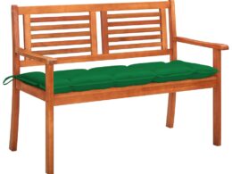 vidaXL 2-Seater Patio Bench with Cushion 47.2" Solid Eucalyptus Wood