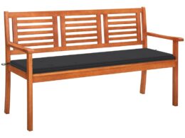 vidaXL 3-Seater Patio Bench with Cushion 59.1" Solid Eucalyptus Wood