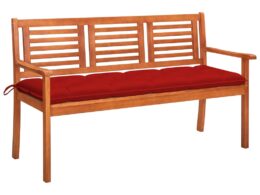 vidaXL 3-Seater Patio Bench with Cushion 59.1" Solid Eucalyptus Wood