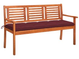 vidaXL 3-Seater Patio Bench with Cushion 59.1" Solid Eucalyptus Wood